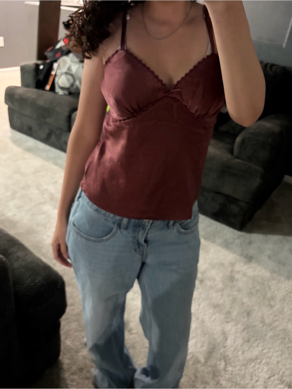 No Boundaries red satin camisole with scallop trim